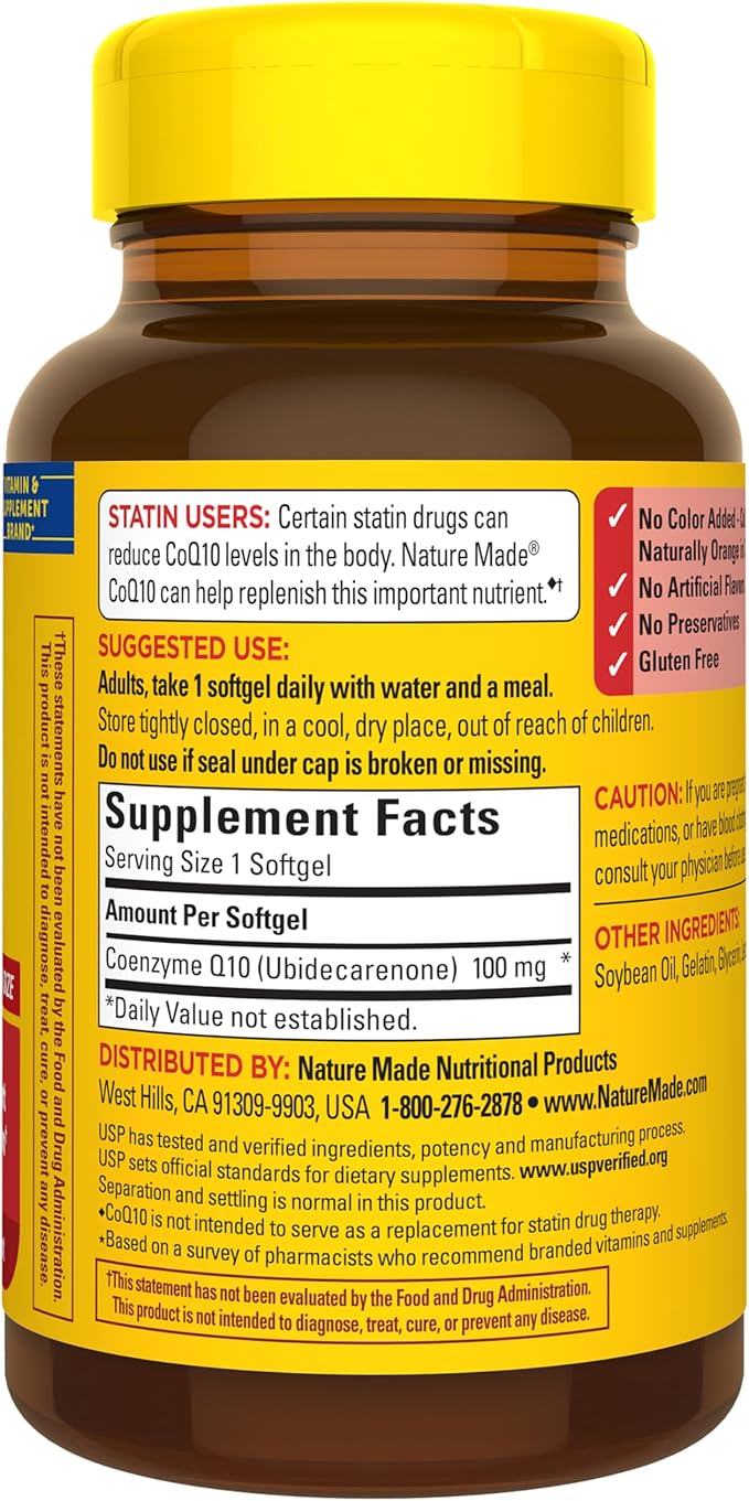 Nature Made CoQ10 100mg Softgels, Dietary Supplement for Heart Health Support, 120 Softgels, 120 Day Supply