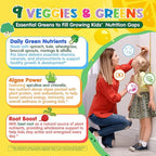 Kids Super Greens Gummies, Superfood Multivitamin for Kids, 30 Veggie, Fruit, Vitamin, Mineral, Probiotic, Kids Vitamin Gummies for Growth, Immunity, Digestion, Picky Eater Approved, Sugar Free 2Pack