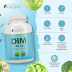 Purely Holistic DIM Supplement 400mg Plus Bioperine - 150 Vegan Capsules - 5 Month Supply - Hormone Balance for Women & Men - High Strength Diindolylmethane