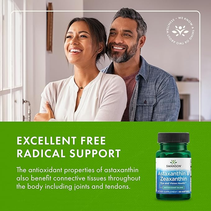 Swanson Astaxanthin & Zeaxanthin Eye Health Supplement for Screen-Heavy Professionals with 4 mg Astaxanthin & 4 mg OmniXan Zeaxanthin (60 Softgels)