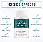 Height Growth Maximizer, Calcium, Vitamin D3 and Zinc Blend Pills, Bone Growth Supplement for Kids and Teens, Bone Strength, Density Support, GMO-Free, Gluten-Free, Made in USA, 60 Caps