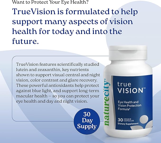 NatureCity True-Vision Eye Health Supplement - Plant-Based Lutein and Zeaxanthin with High Potency Saffron 20mg - Blue Light Protection, Support Central and Night Vision (60 Veggie Capsules)