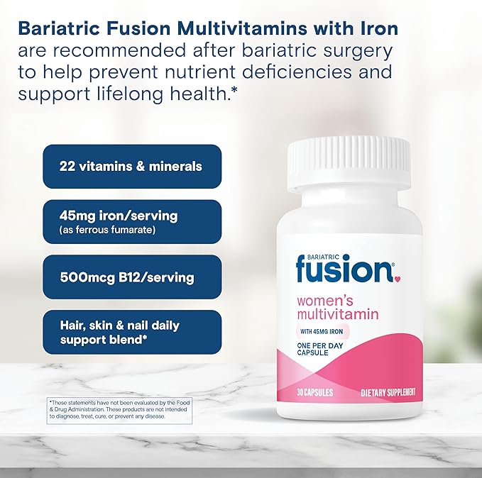 Bariatric Fusion Bariatric Multivitamin with Iron for Women | Hair, Skin and Nails Blend for Hair Loss After Bariatric Surgery & GLP-1 | 30 Capsules | 1 Month Supply