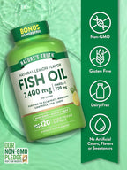 Nature's Truth Fish Oil 2400mg | 120 Quick Release Softgels | 720 mg Omega 3 | Burpless Lemon Flavor Pills | Non-GMO & Gluten Free Supplement