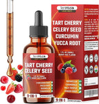 Tart Cherry Extract Liquid Drops - 9in1 with Celery Seed, Curcumin, Yucca Root, Boswellia, Chamomile, Milk Thistle, Ginger, and Citrus Limon - Vegan, Non-GMO - 30ml 1 Fl Oz