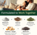 Melatonin 3mg Sleep Aid with L-Theanine & Valerian Root – Turmeric Curcumin Supplement with Ginger & Black Pepper – Organic Turmeric Supplement for Sleep, Calm and Stress Relief Support – 180 Capsules