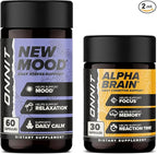 ONNIT Cognitive & Mood Support Bundle: Alpha Brain Nootropic Capsules (30 Count) + New Mood Stress Support Capsules (60 Count), IGEN Non-GMO Tested Focus, Mental Clarity, Relaxation & Sleep, 2 Pack
