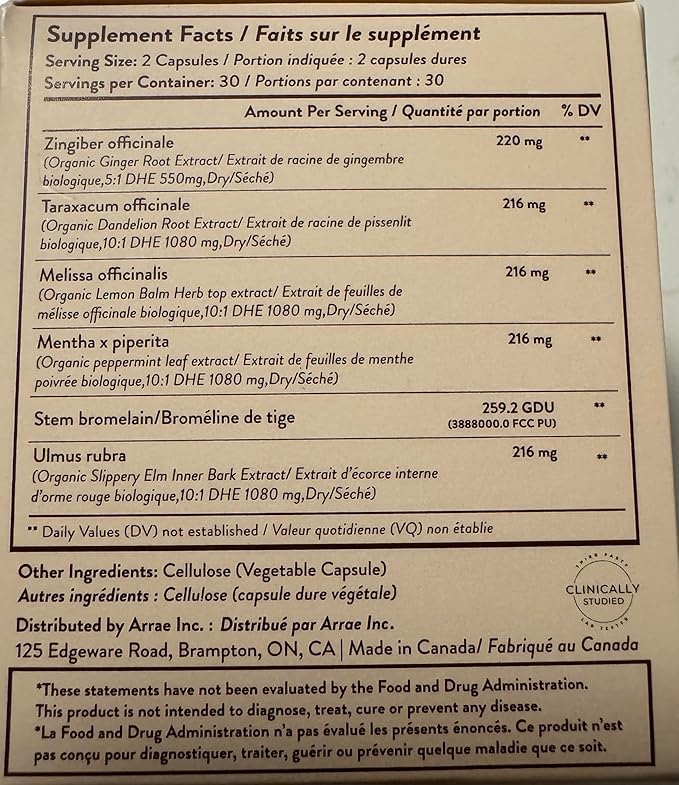 Arrae Fast-Acting Bloating Relief Digestive Enzymes, All Natural Bloat, Gas & Indigestion Relief Capsules, 60 Count
