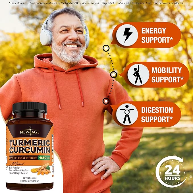 NEW AGE Turmeric Curcumin Capsules - Standardized Curcuminoids - Non-GMO, Gluten Free -270 Count (Pack of 3)