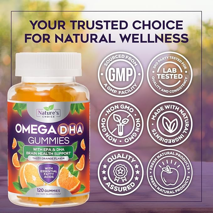 Omega 3 Fish Oil Gummies - Triple Strength Omega3 Gummy - DHA & EPA Fatty Acids for Heart Health, Joint & Brain Support, Nature's High Absorption Omega Fish Oil Supplement, Orange Flavor- 120 Gummies