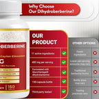 Dihydroberberine - Super Berberine - Patented GlucoVantage 810mg - 5X Absorption - with Resveratrol Cinnamon Grape Seed Extract- Support Metabolism, Digestion