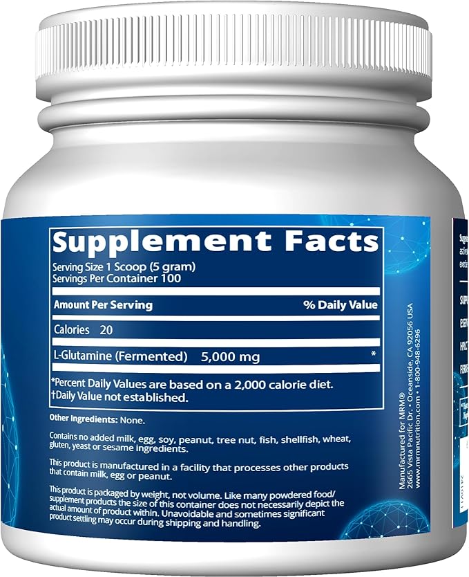 MRM Nutrition L-Glutamine | 5000mg | Recovery | Amino Acid | Muscle Support | Immune + Gut Health | Fermented | 100 Servings