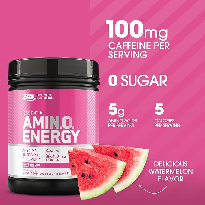 Optimum Nutrition Amino Energy - Pre Workout with Green Tea, BCAA, Amino Acids, Keto Friendly, Green Coffee Extract, Energy Powder - Watermelon, 65 Servings (Packaging May Vary) (Pack of 6)