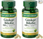 Nature's Bounty Ginkgo Biloba Capsules 120mg, Memory Support Supplement, Supports Brain Function and Mental Alertness, 100 Capsules (Pack of 2)