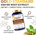 Granions KSM66 Ashwagandha Supplements - 1,050 mg, 5% Withanolides, Clinically Studied KSM-66 Root Extract Pills - Vegan Stress and Focus Support for Men and Women - 90 KSM 66 Ashwagandha Capsules