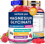 60 Day Supply Magnesium Glycinate 400mg Gummies with Ashwagandha, L-Theanine, CoQ10, Vitamin D3 & B6, Sugar Free Magnesium Gummies for Adults & Kids, Stress Relief, Sleep & Calm, Vegan, Gluten Free