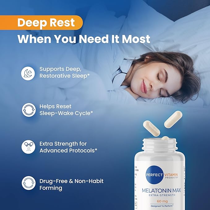 60mg Extra Strength Melatonin MAX - High Dosage Melatonin, Vegan, Non-GMO, Gluten-Free (3-Pack)