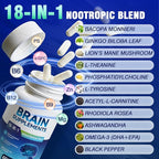 18-in-1 Brain Supplement for Memory and Focus – Nootropic Capsules with Alpha GPC, Bacopa, Ginkgo Biloba, Lion's Mane, Vitamin B6 & B12 | Cognitive Health, Mental Clarity | Vegan, Non-GMO