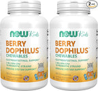 NOW Foods Supplements,BerryDophilus™ with 2 Billion,10 Probiotic Strains,Xylitol Sweetened,Strain Verified,120 Chewables,Packaging May Vary,(Pack of 2)