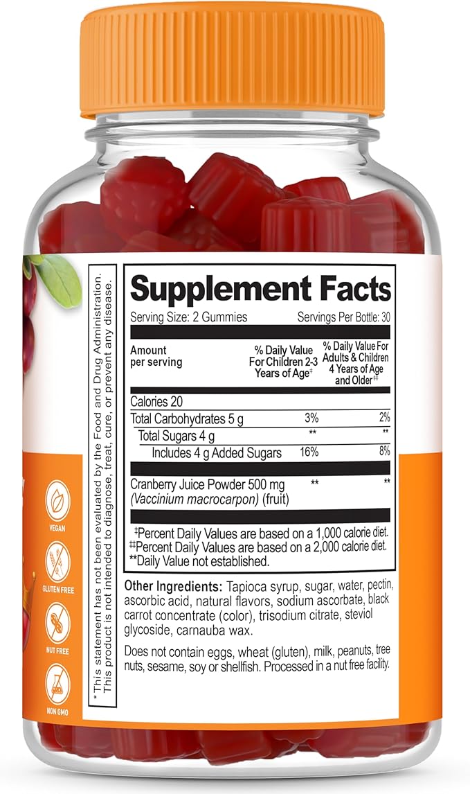Lifeable Cranberry Gummies for Kids | Great Tasting Cranberry Supplement | for Urinary Tract Health, Bladder & Digestive Support | Vegan and Non GMO Cranberries | 60 Count