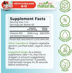 Why Not Natural Organic Vitamin B12 Liquid - Sublingual Extra Strength 60 x 5000 mcg Methylcobalamin Drops, Vegan, Maximize Absorption and Energy