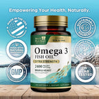 Omega 3 Fish Oil Supplements - 2400mg Fish Oil Per Serving - Triple Strength Omega-3 with EPA & DHA Fatty Acids - Natural Heart, Brain & Immune Support - Wild Caught, Bottled in USA - 120 Softgels