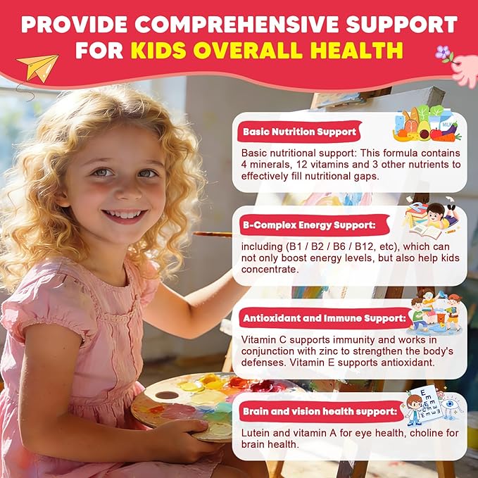 (2 Pack) Sugar Free Calcium Multivitamin Gummies for Kids with Methyl B12 & Methylfolate, Calcium, Vitamins C, D, A, B1, B2, B6, Biotin, Magnesium - Nutritional, Immune, Bone Support, 120 Ct