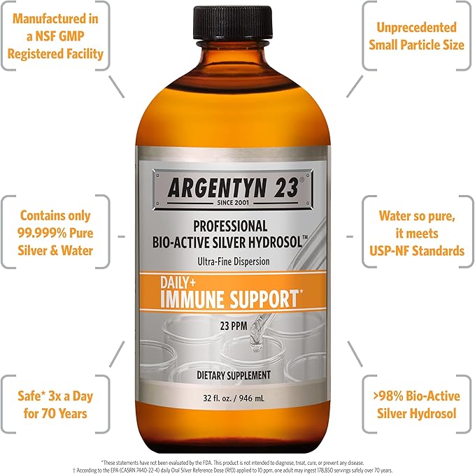 Argentyn 23 Professional Immune Support - Colloidal Silver, Bio-Active Silver Hydrosol, 23 ppm, Liquid Twist Top, 32 Fl Oz (946 mL)