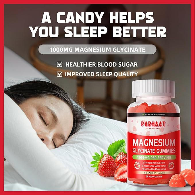 Magnesium Glycinate Gummies - Sugar Free Magnesium Potassium Supplement with Vitamin D, B6, CoQ10 for Calm Mood & Sleep Support - 60 Strawberry Chews