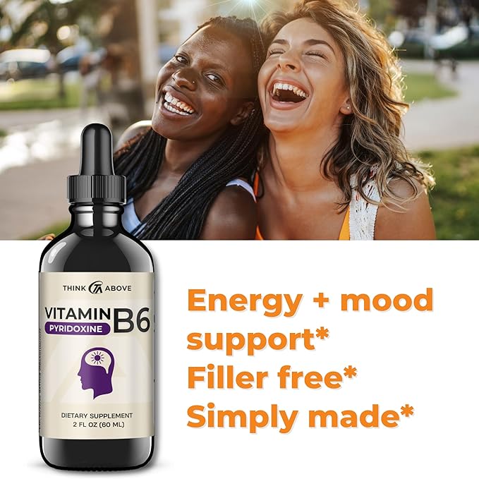 Think Above Vitamin B6 Liquid Drops - Pyridoxine hcl - 17 mg 1000% DV - Filler Free - 30 Day Supply - (2 oz) for Adults