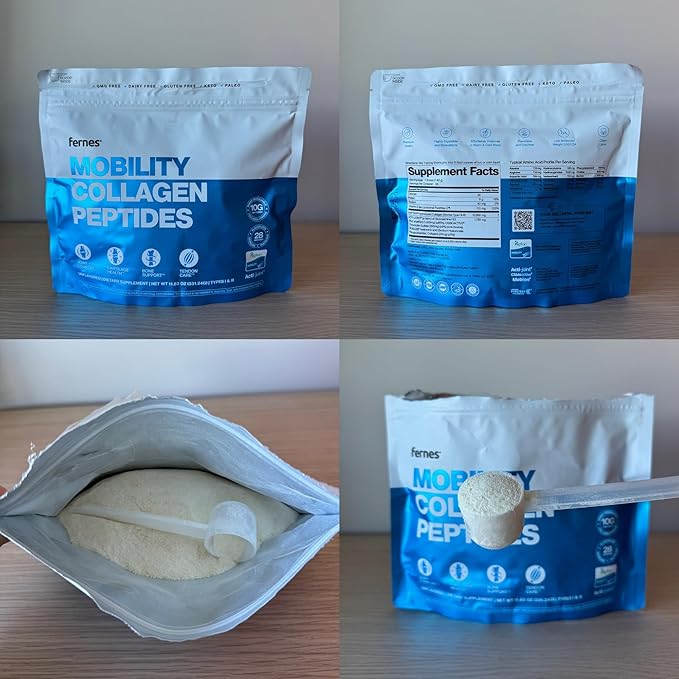 Mobility Collagen Peptides Powder - Glucosamine, Chondroitin, Hyaluronic Acid & Liposomal Vitamin C Join Bone & Cartilage Support Grass-Fed Type I & III Keto & Paleo 56 Servings, 23.66 oz