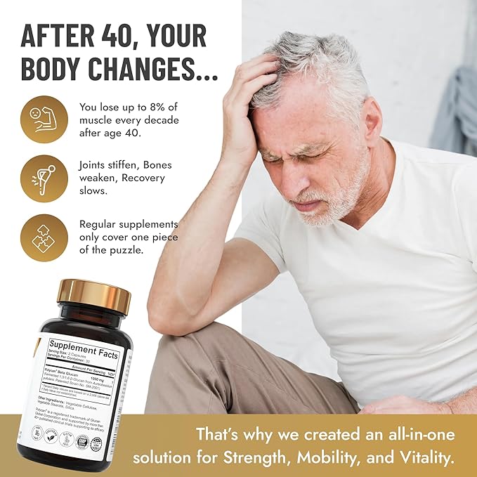 Helps Preserve Muscle After 40 | Clinically Studied Polycan Beta-Glucan | Supports Strength Bone Density & Joint Mobility | 40+ Scientific Studies | 60 Caps