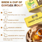 LeafLea 40 Ginger Tea Bags, 100% Pure & Natural from Dried Ginger Root Tea, Spicy & Comforting Herbal Tea Supports Digestion, Caffeine Free, Sugar Free, No Gluten, Non-GMO, Vegan