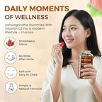 Ashwagandha Gummies – Vegan, Strawberry Flavor – with KSM-66 300mg & Vitamin D2 50mcg – Gluten-Free, Gelatin-Free, Non-GMO – 60 Gummies – Adaptogen Supplement for Adults