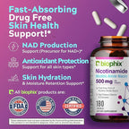 biophix B-3 Nicotinamide 500 mg 180 Caps 2 Pack - Nicotinic Amide Niacin Natural Flush-Free Vitamin Formula - Supports Skin Cell Health