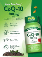 Nature's Truth CoQ10 200 mg Softgels | 92 Count | Enhanced Absorption | with Black Pepper Extract | Non-GMO & Gluten Free Supplement