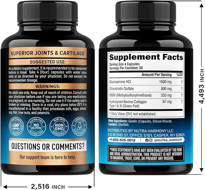 Glucosamine Chondroitin MSM Collagen | HSA | Joint Support Supplement 2800 mg | Made in USA | FSA Approved Product Items | Flexibility Nutritional Vitamins | For Men & Women, 120 Capsules