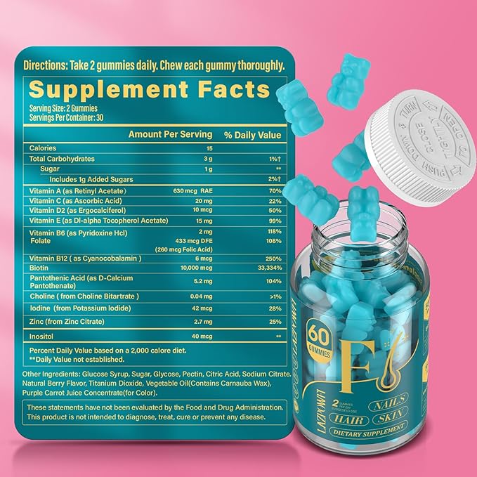 Biotin Gummies -Hair Skin and Nails Vitamins for Men & Women, Vegan Vitamin B7, Supports Hair Growth and Stronger Nails,60 Day Supply - Blueberry-2 Pack