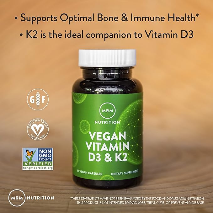 MRM Nuturition Vegan Vitamin D3 & K2 | Bone + Immune Health | Made from lichens | Supports Calcium Absorption | Vegan + Vegetarian Friendly | 60 Servings