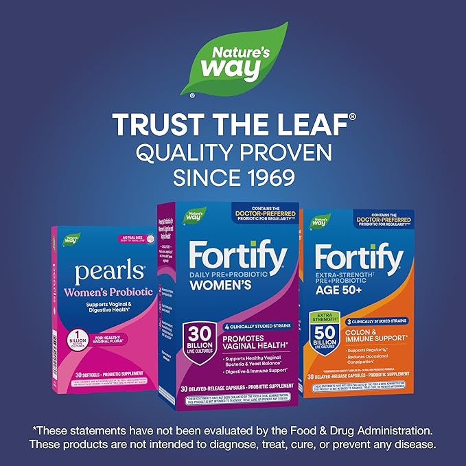 Nature’s Way Fortify Women’s Probiotic 30 Billion CFU, Daily Multi-Strain Probiotic for Digestive, Vaginal, and Immune Support*, Once-Daily Capsule, No Refrigeration Required, 30 Capsules