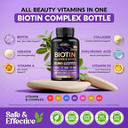 Biotin | Collagen | Hyaluronic Acid | Keratin - Clinically Tested Supplement - Hair Growth Support, Skin & Nails - 25000 mcg Vitamins B2, B3, B6 & B7 + B1 - Made in USA - Women & Men | 180 Capsules