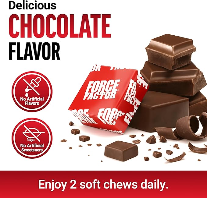Force Factor NAD+ Longevity, Support Cellular Energy & Repair, Anti-Aging Formula with Antioxidant Support, Promote Brain & Cognitive Health, Chocolate, 60 Soft Chews