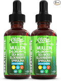 Organic Mullein Liquid Drops With Chlorophyll for Lung Detox Plus Irish Sea Moss, Spirulina, Licorice, Tart Cherry, Lobelia, Motherwort, And Elderberry For Men Women Health Supplement Vitamin (2)