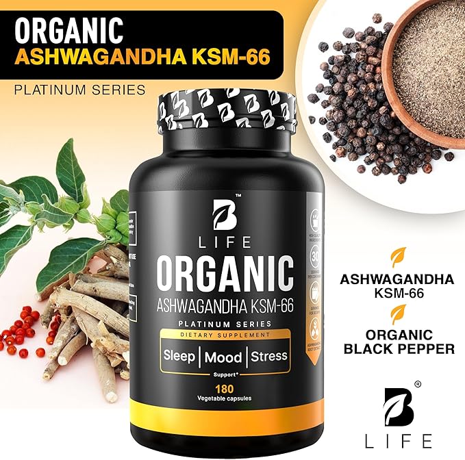 Organic Ashwagandha KSM-66 1000 mg Supplement | Adaptogen for Cortisol Support & Stress Relief | Mood, Calm & Sleep Aid for Men & Women | Ashwagandha ritual vitamins for women | 180 Vegan Caps