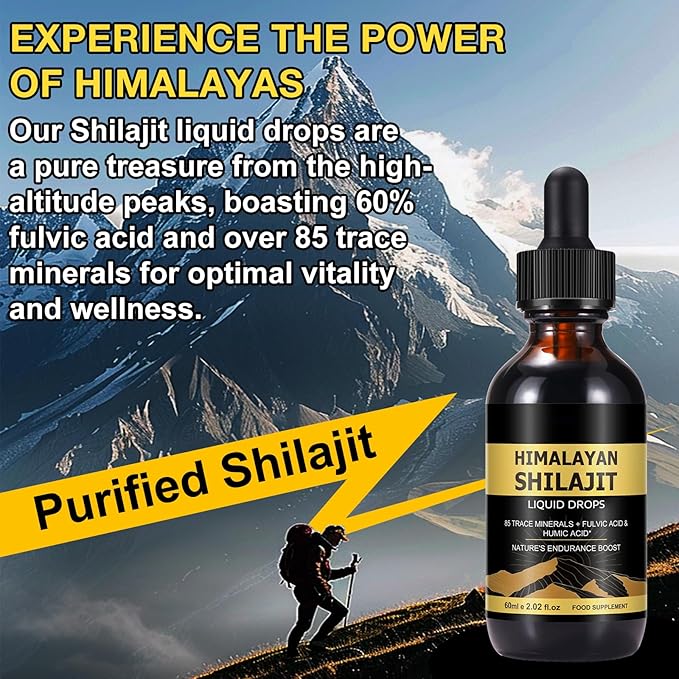 Shilajit Pure Himalayan Resin Drops - Organic Shilajit Resin Liquid Gold Supplement with 85+ Trace Minerals, Supports Energy, Immunity & Overall Wellness - for Men & Women - 2 Fl Oz