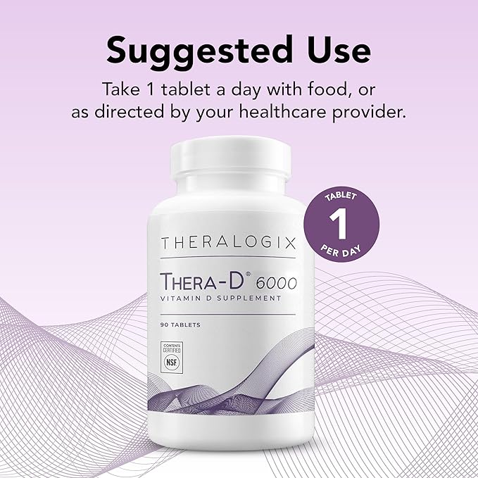 Theralogix Thera-D 6000 Vitamin D Supplement - 6,000 IU (150 mcg) Vitamin D3 Tablets - 90-Day Supply - Immune Support Supplement for Women & Men - Aids Bone & Heart Health - NSF Certified - 90 Tablets