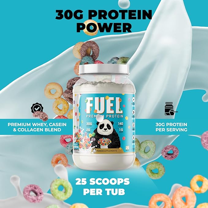 Underground Bio Labs Panda Fuel Premium Protein Whey,Hydrolyzed Collagen,Casein,Probiotics, Enzymes, Keto Friendly,Time Release, 25 Servings (2.5 Pound, Fruity Cereal)
