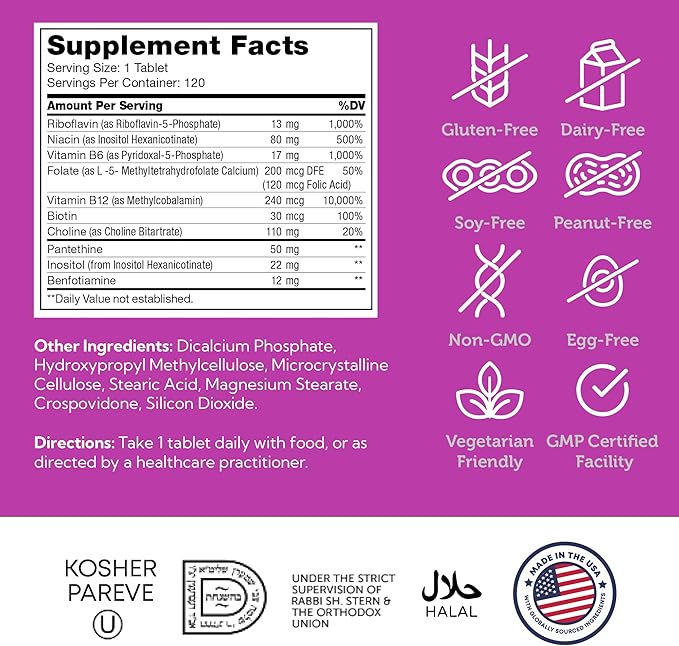 Zahler B-Complex Vitamins for Women & Men - Vitamin B Complex - B Vitamins Complex with B1 B2 B3 B5 B6 B7 B9 B12 - Advanced 2-Stage Delivery System - Gluten Free Kosher Non-GMO VIT B (120 Tablets)