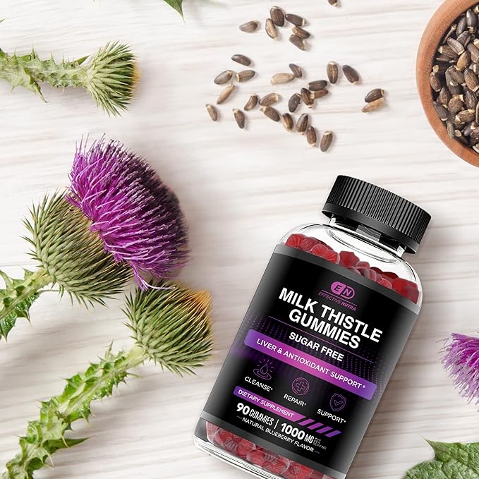 Effective Nutra Milk Thistle Gummies | Sugar-Free Milk Thistle Extract 1000mg for Liver Detox & Antioxidant Support | Vegan, Gluten-Free| 45-Day Supply, Natural Berry Flavor, Made in USA (90 Count)
