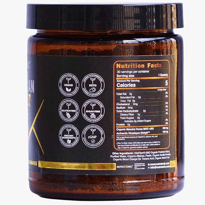 NutroTonic® Organic Himalayan Shilajit Gummies – Organic Raspberry Vanilla Flavored – Shilajit for Men & Women – Wild Crafted Manuka Honey MGO +263 – Made in USA – 30 Healthy Gummies